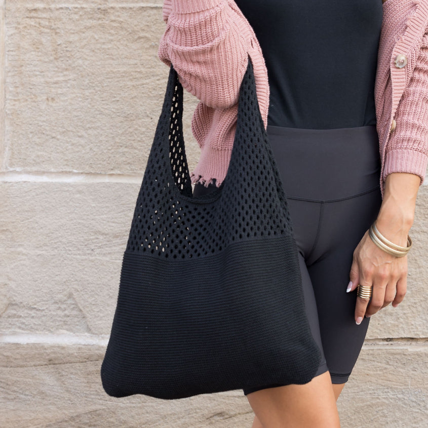 Slouchy Open Knit Hobo Shoulder Bag — Relaxed Woven Festival Tote - Shoulder Bags