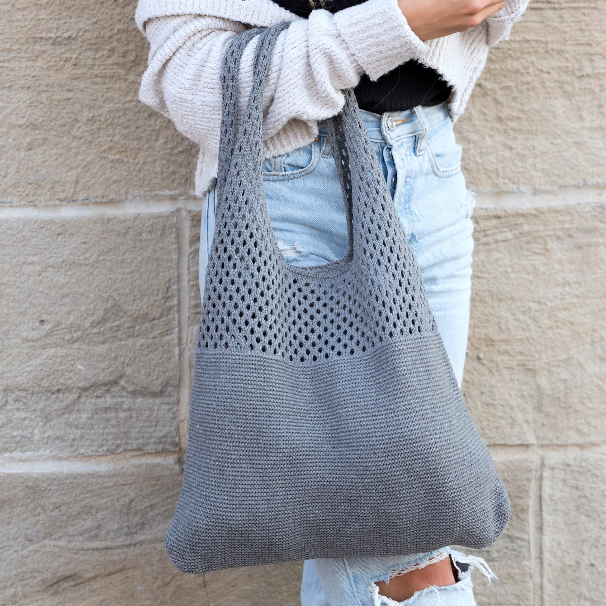 Slouchy Open Knit Hobo Shoulder Bag — Relaxed Woven Festival Tote - Shoulder Bags