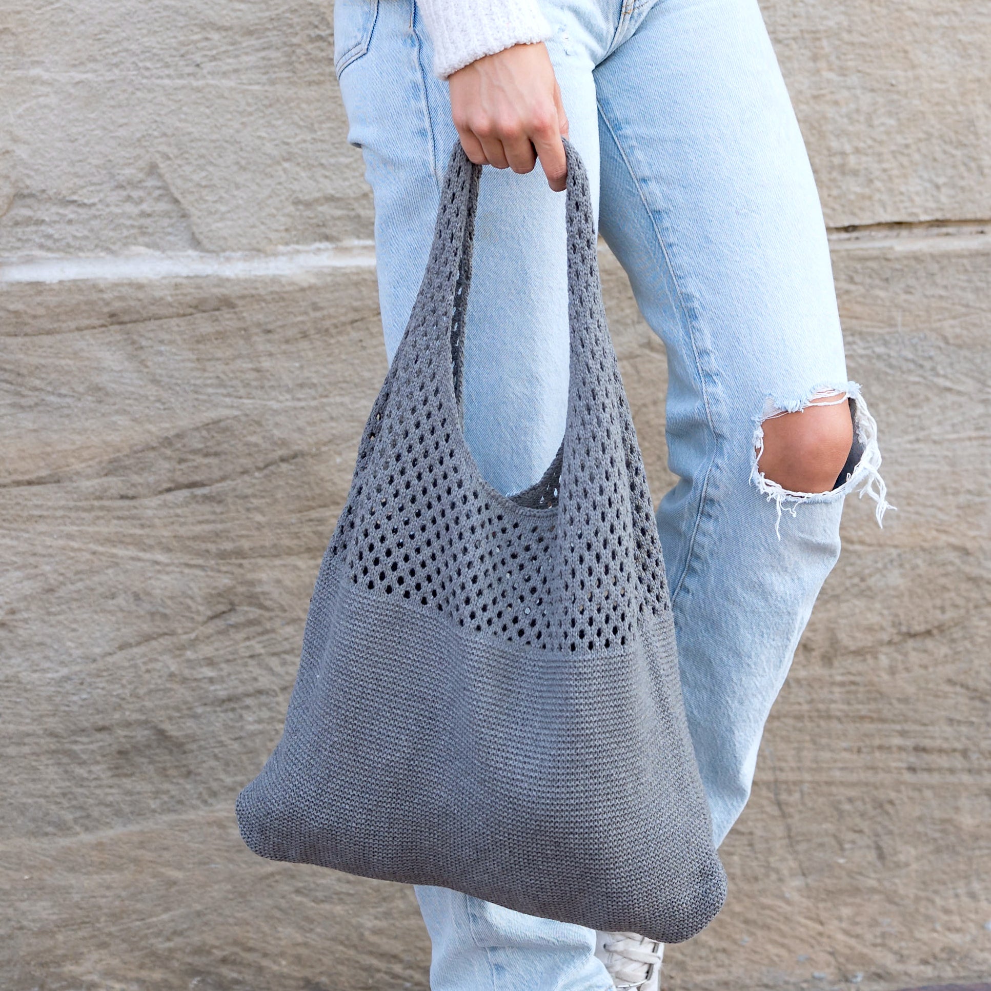 Slouchy Open Knit Hobo Shoulder Bag — Relaxed Woven Festival Tote - Shoulder Bags