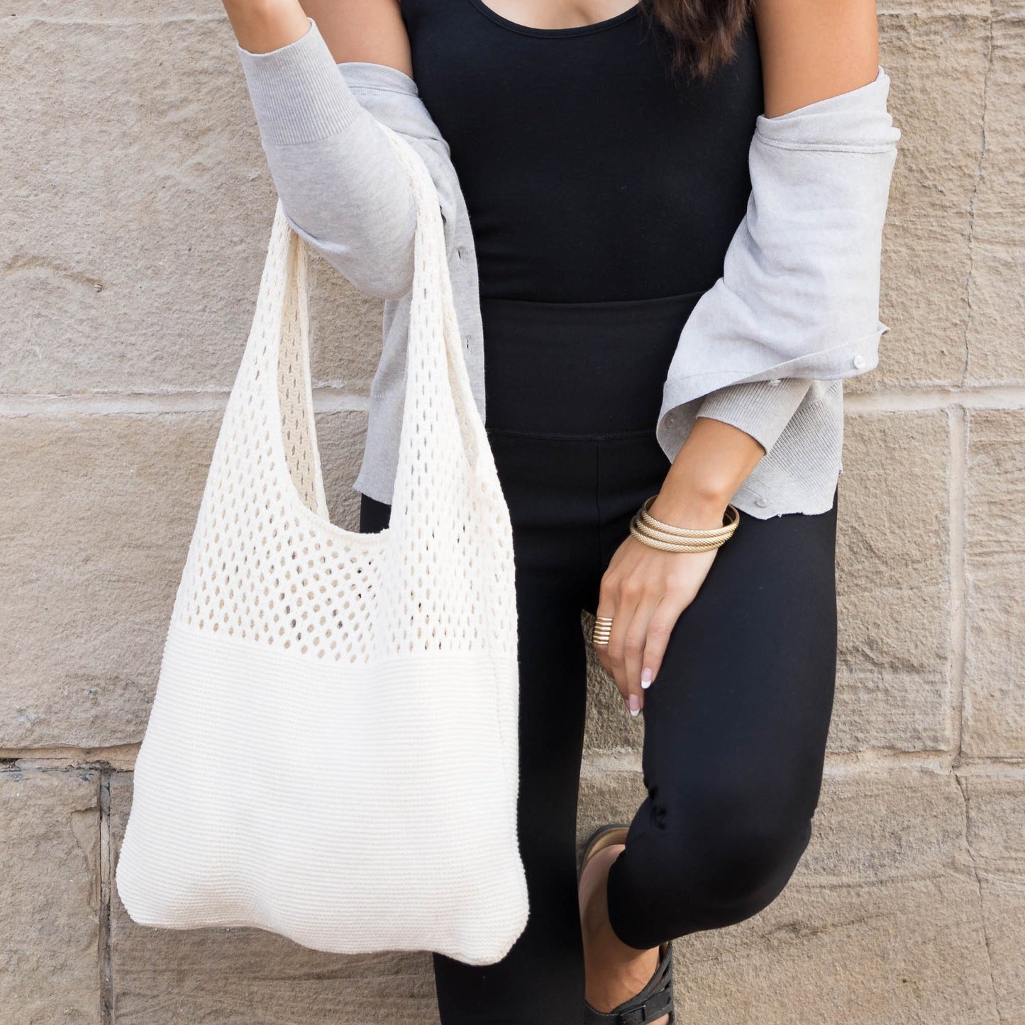 Slouchy Open Knit Hobo Shoulder Bag — Relaxed Woven Festival Tote - Shoulder Bags