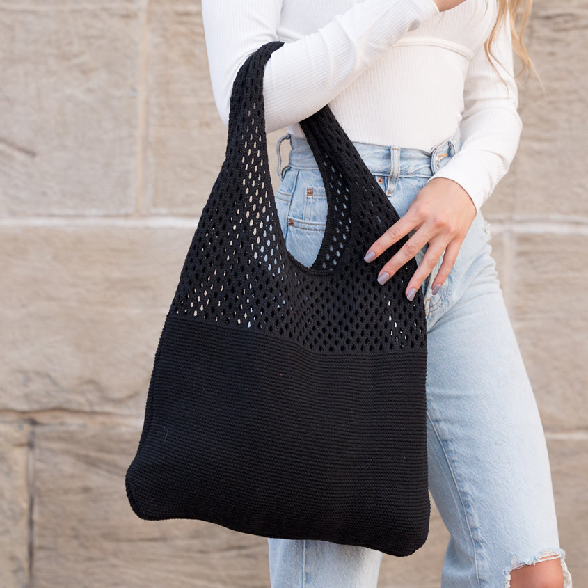 Slouchy Open Knit Hobo Shoulder Bag — Relaxed Woven Festival Tote - Shoulder Bags