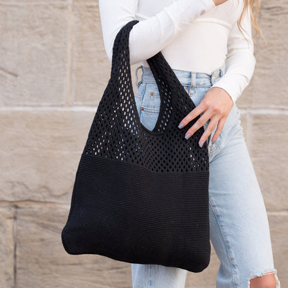 Slouchy Open Knit Hobo Shoulder Bag — Relaxed Woven Festival Tote - Shoulder Bags
