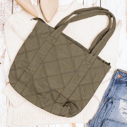Quilted Tote - Olive