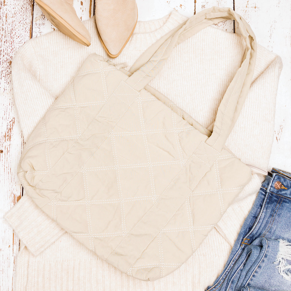 Quilted Tote - Beige