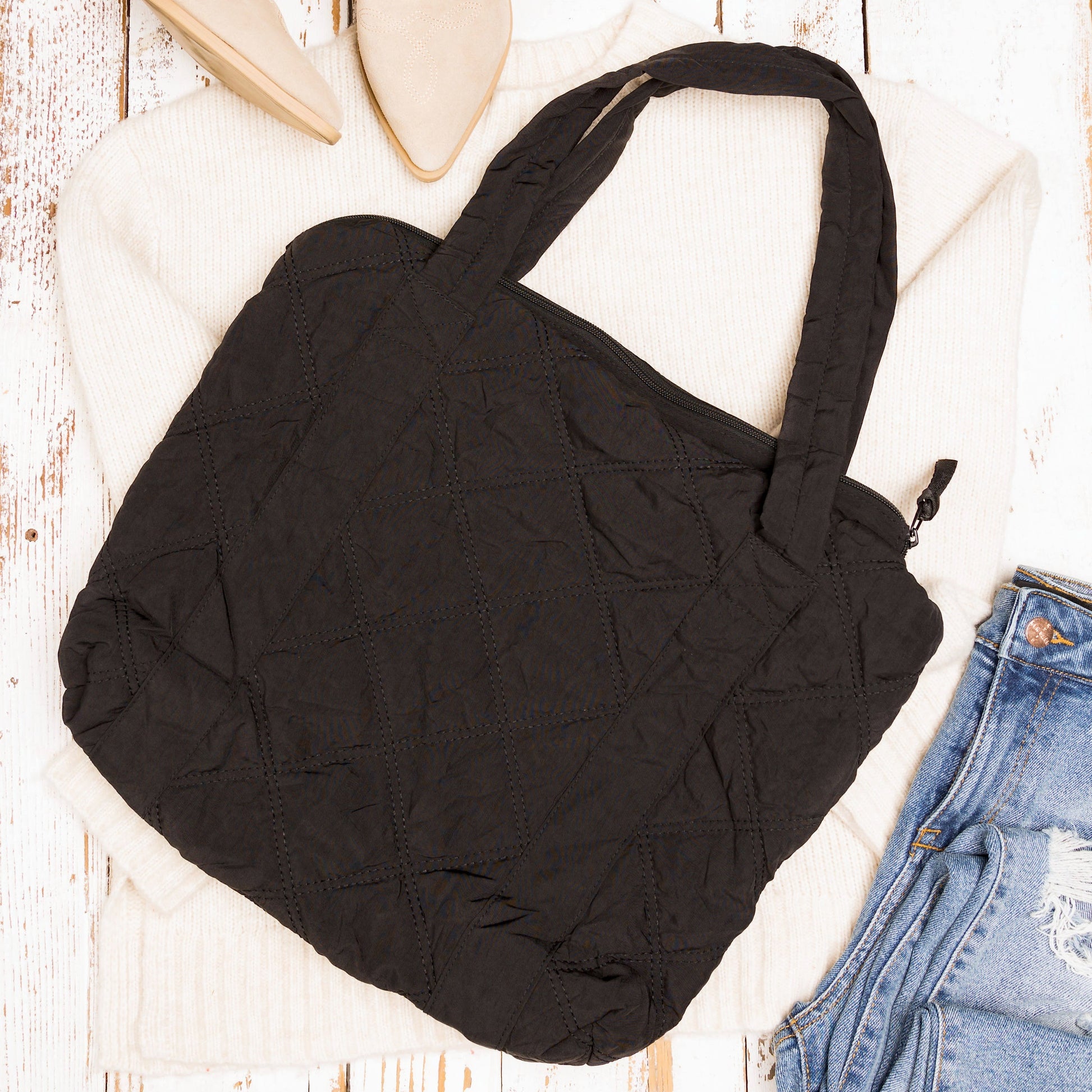 Quilted Tote - Black