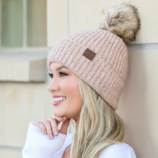 Cozy Marled Pom Pom Beanie