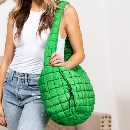 Quilted Puffer Nylon Large Everyday Tote Bag — Functional Spacious Casual Style -