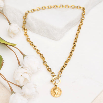 Coin Accent Chain Necklace - Gold