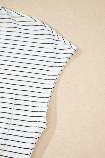 Stripe Short Sleeve Crew Neck Casual Tee With Chest Pocket - Shirts