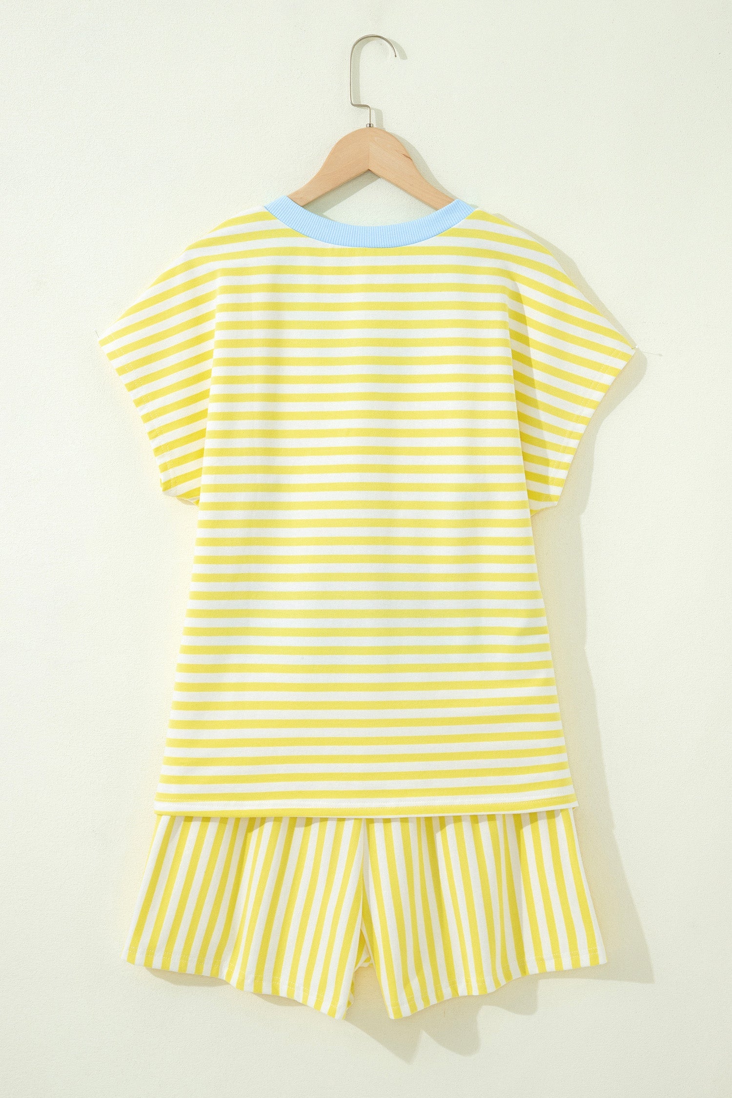 Striped Colorblock V-Neck Tee & Drawstring Shorts Two-Piece Set — Laid-Back Casual Style - Two Piece Sets/Short Sets