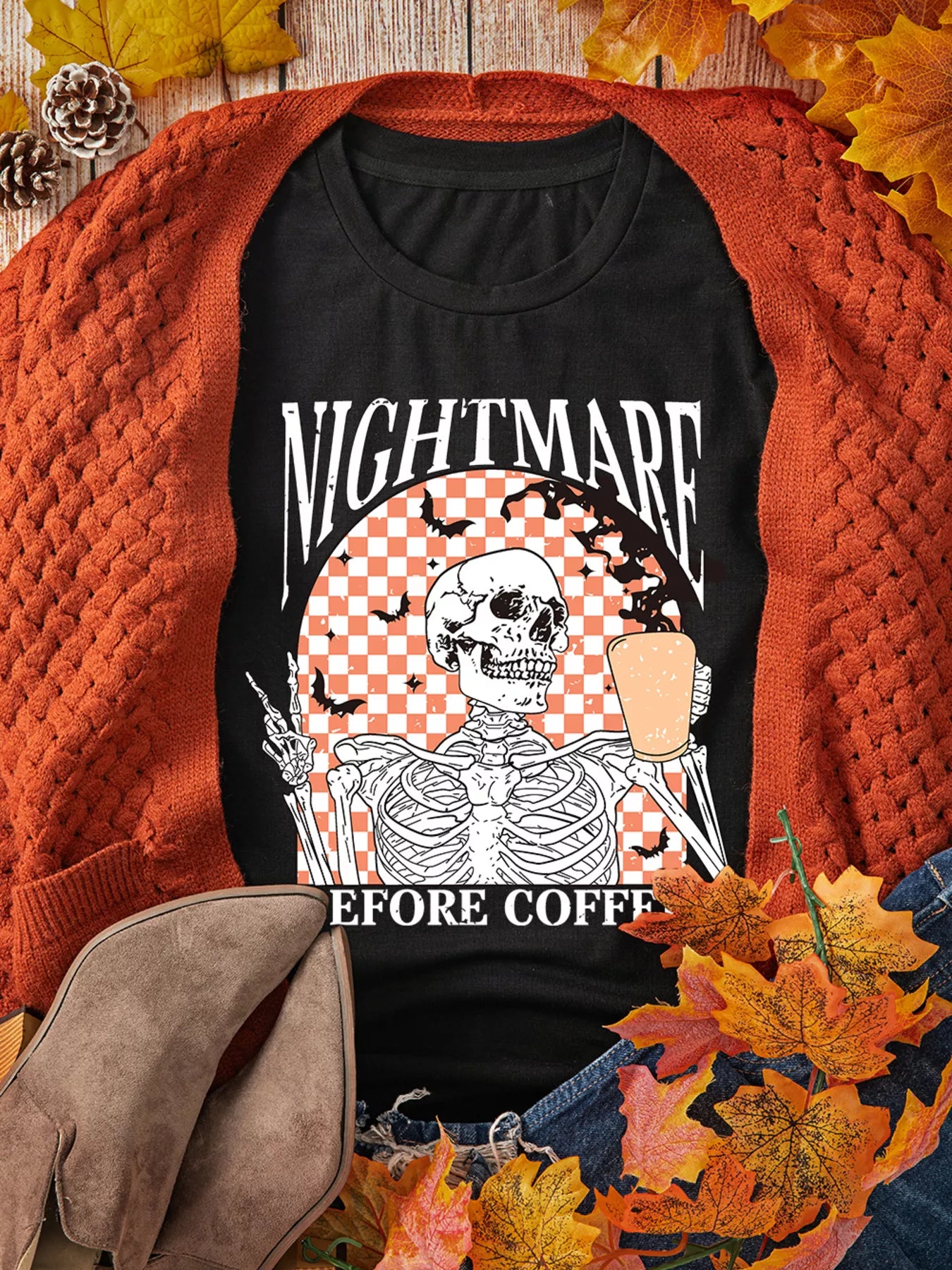 Halloween Nightmare Skeleton Checkerboard T-Shirt