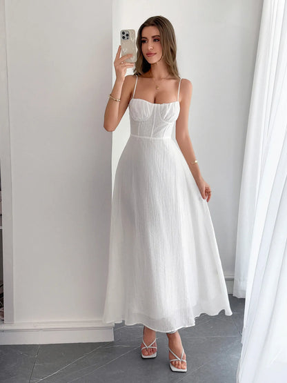 Texture Sweetheart Neck Backless Spaghetti Strap Maxi Dress - Maxi Dresses