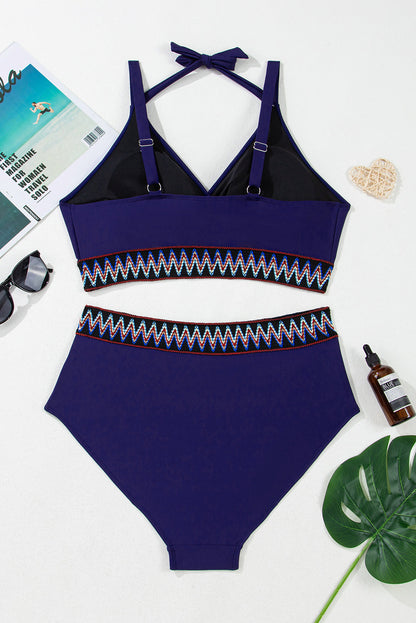 Wrap V-Neck Knot High Waisted Plus Bikini — Alluring Supportive Beach Style - Plus Size Swimwear