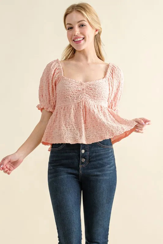 Lovely Textured And Smocked Top – outfit idea for women | Ro + Ivy