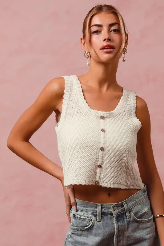 Chevron Pattern Buttoned Front Lightweight Tank Top | Trendy Tank Tops Outfit Idea for Women by Ro + Ivy | Elevated Basics, Modern Comfort & Style