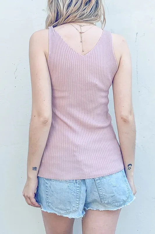 Ribbed Knit Slim Tank Top - Tank Tops