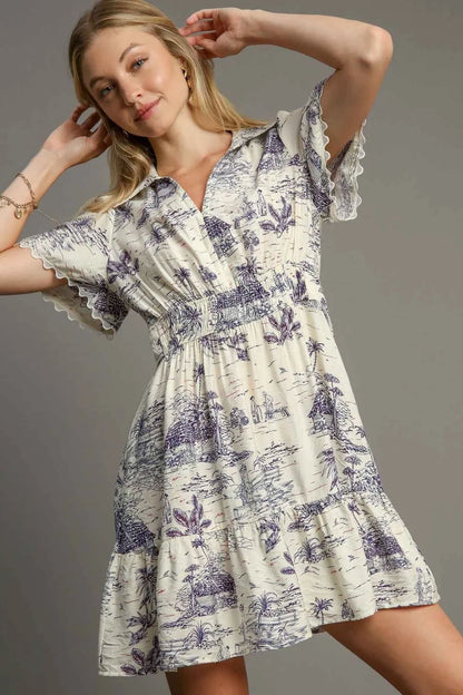 Full Size Landscape Print Collared Mini Dress Plus Size – outfit idea for women | Ro + Ivy