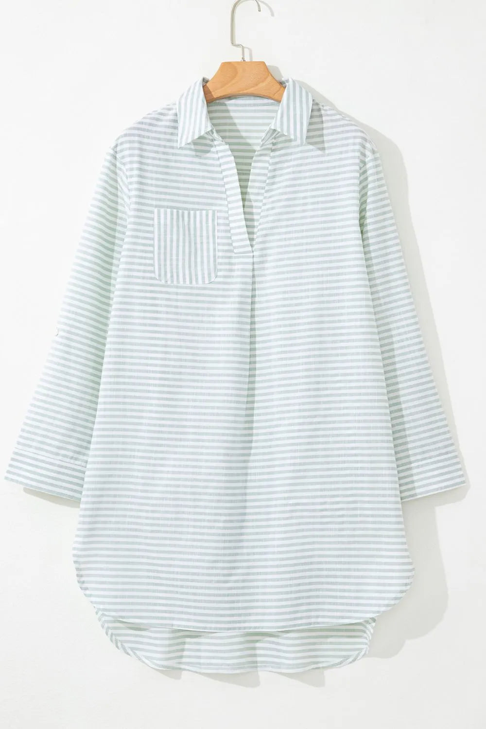 Striped Johnny Collar Long Sleeve Mini Shirt Dress - Mini Dresses