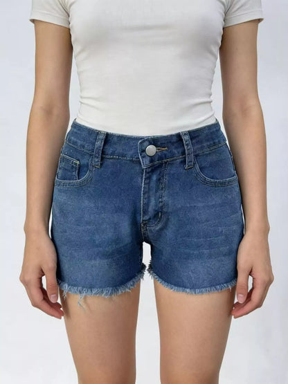 Raw Hem Denim Shorts - Shorts