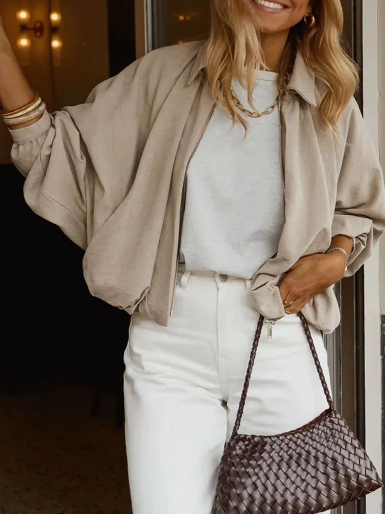 Relaxed Fit Zip Up Collared Jacket