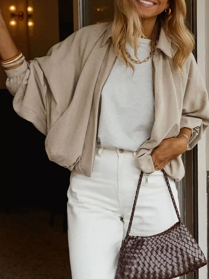 Relaxed Fit Zip Up Collared Jacket
