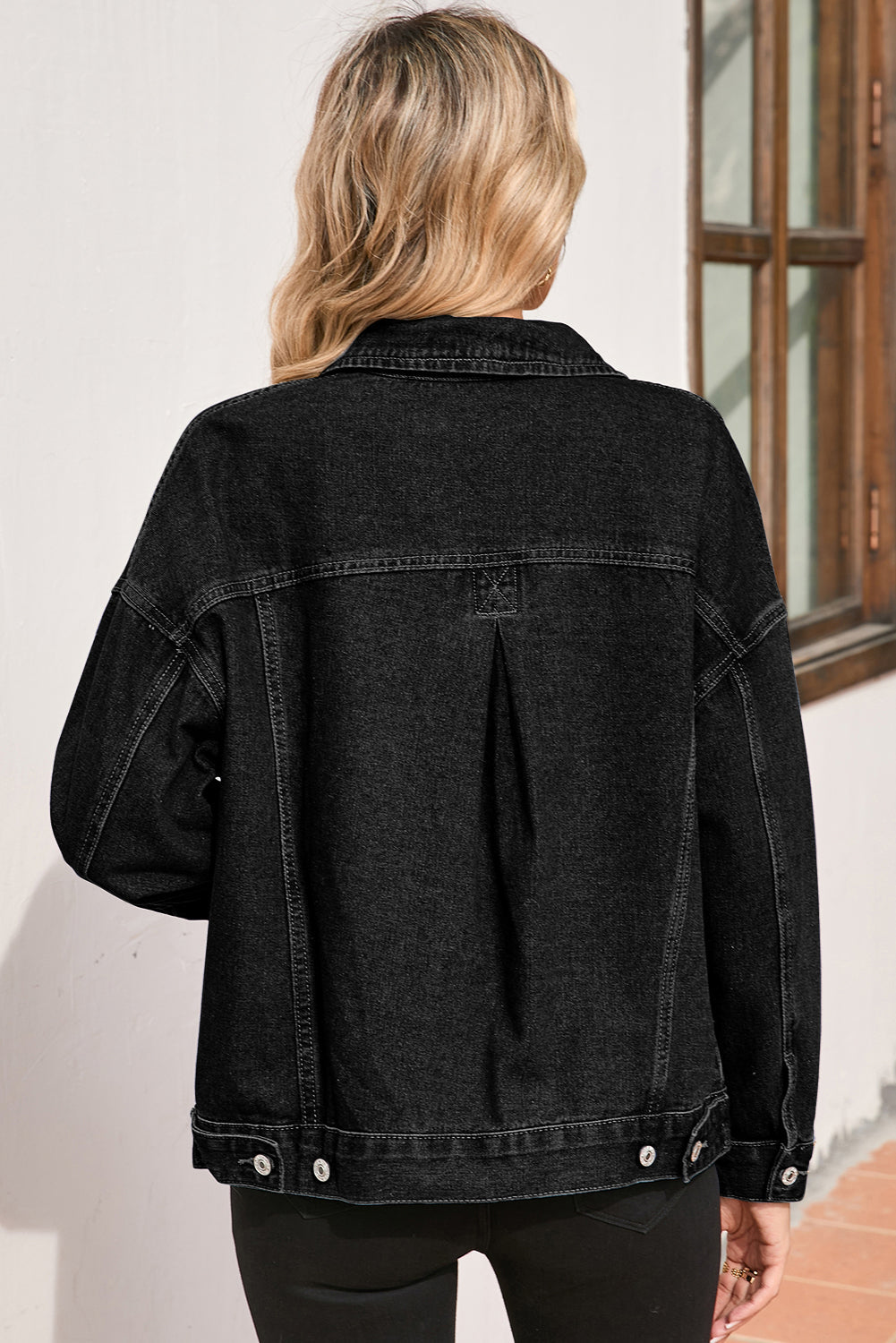 Striped Washed Denim Chest Pocket Oversized Vintage Jacket — Laid-Back Casual Style - Outerwear/Denim jackets