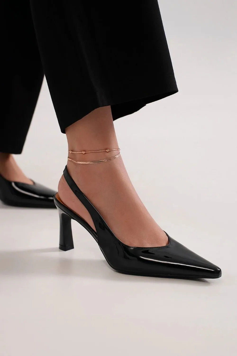Faux Leather Point Toe Slingback Pumps - Black Heels