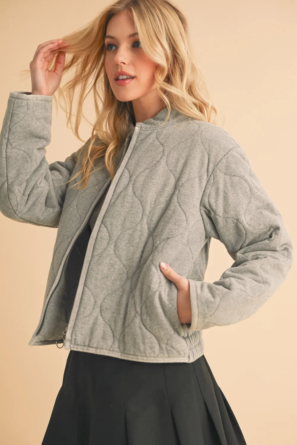 Quilted Zip Up Bomber Jacket | Trendy Jackets Outfit Idea for Women by Ro + Ivy | Elevated Basics, Modern Comfort & Style