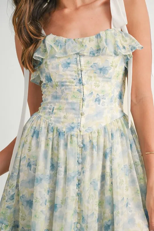 Floral Printed Shoulder Strap Midi Dress – outfit idea for women | Ro + Ivy