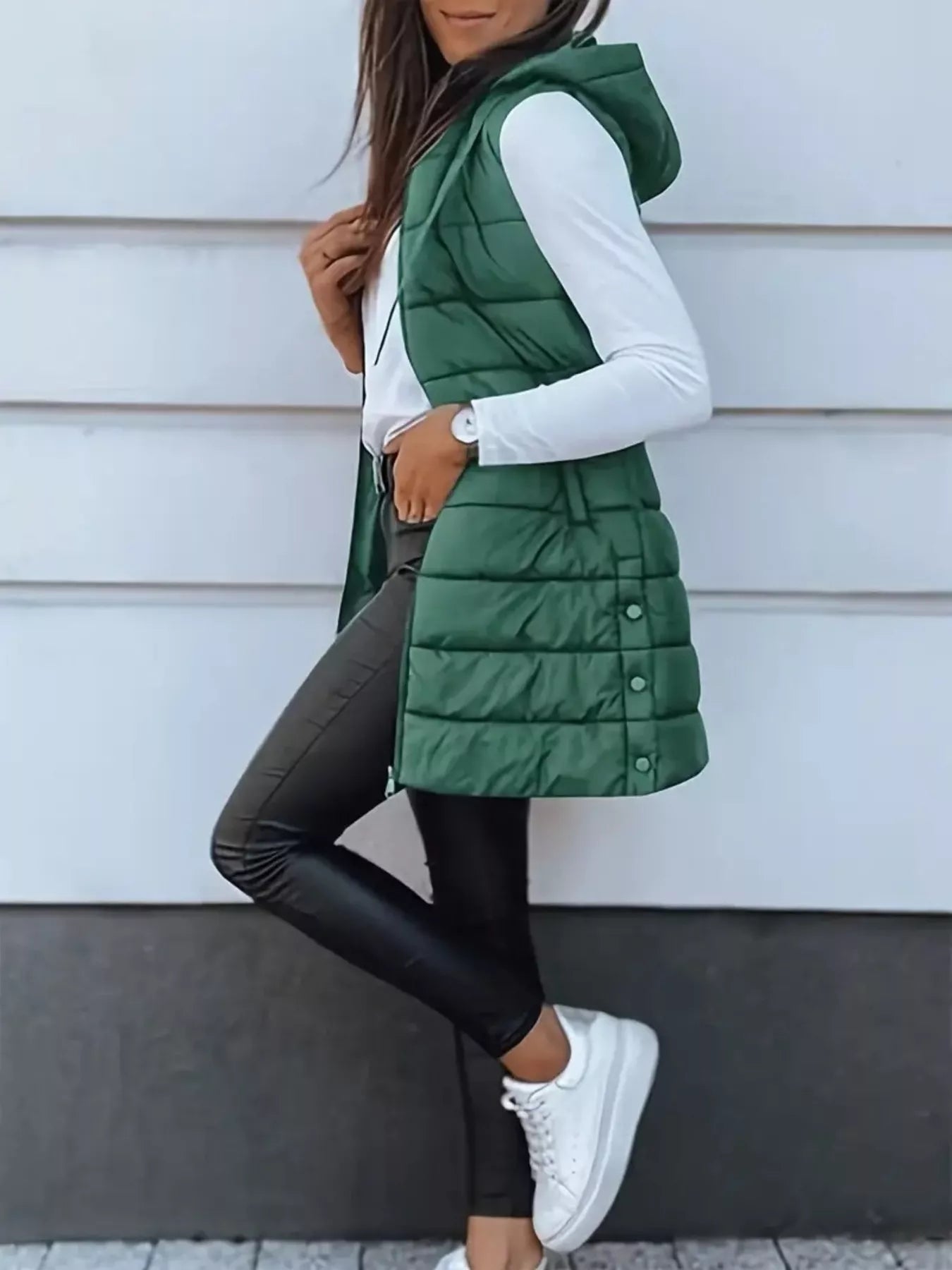 Zip Up Longline Hooded Puffer Vest