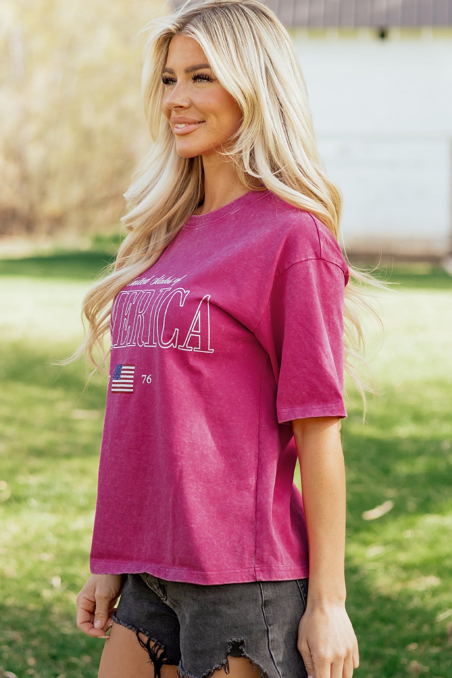 Patriotic Mineral Wash Graphic Cotton Tee — Festive Soft Relaxed Everyday Style - Tops & Tees