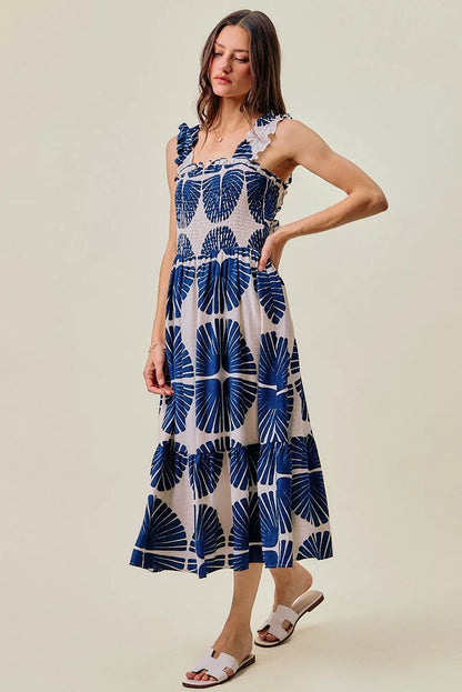 Women's Abstract Print Smocked Tiered Midi Dress - Midi Dresses