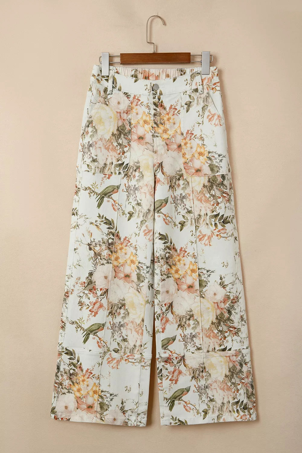 Women's Vintage Floral Print High Waist Wide Leg Jeans - Jeans