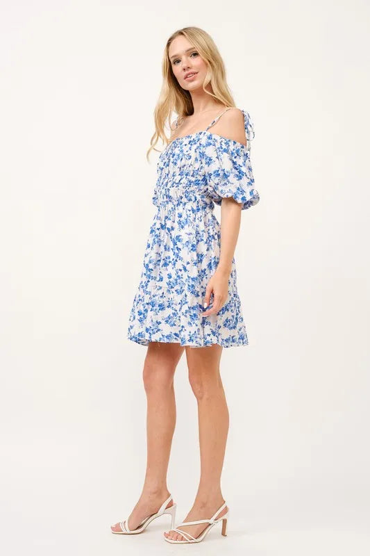 Off Shoulder Bubble Sleeve Mini Dress – outfit idea for women | Ro + Ivy