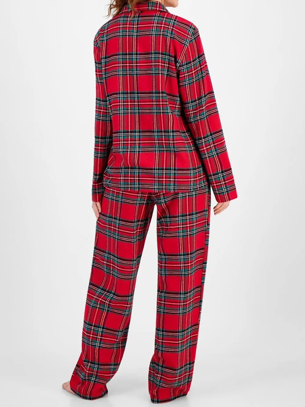 Plaid Two-Piece Lounge Set with Collared Button-Up Top and Matching Pants