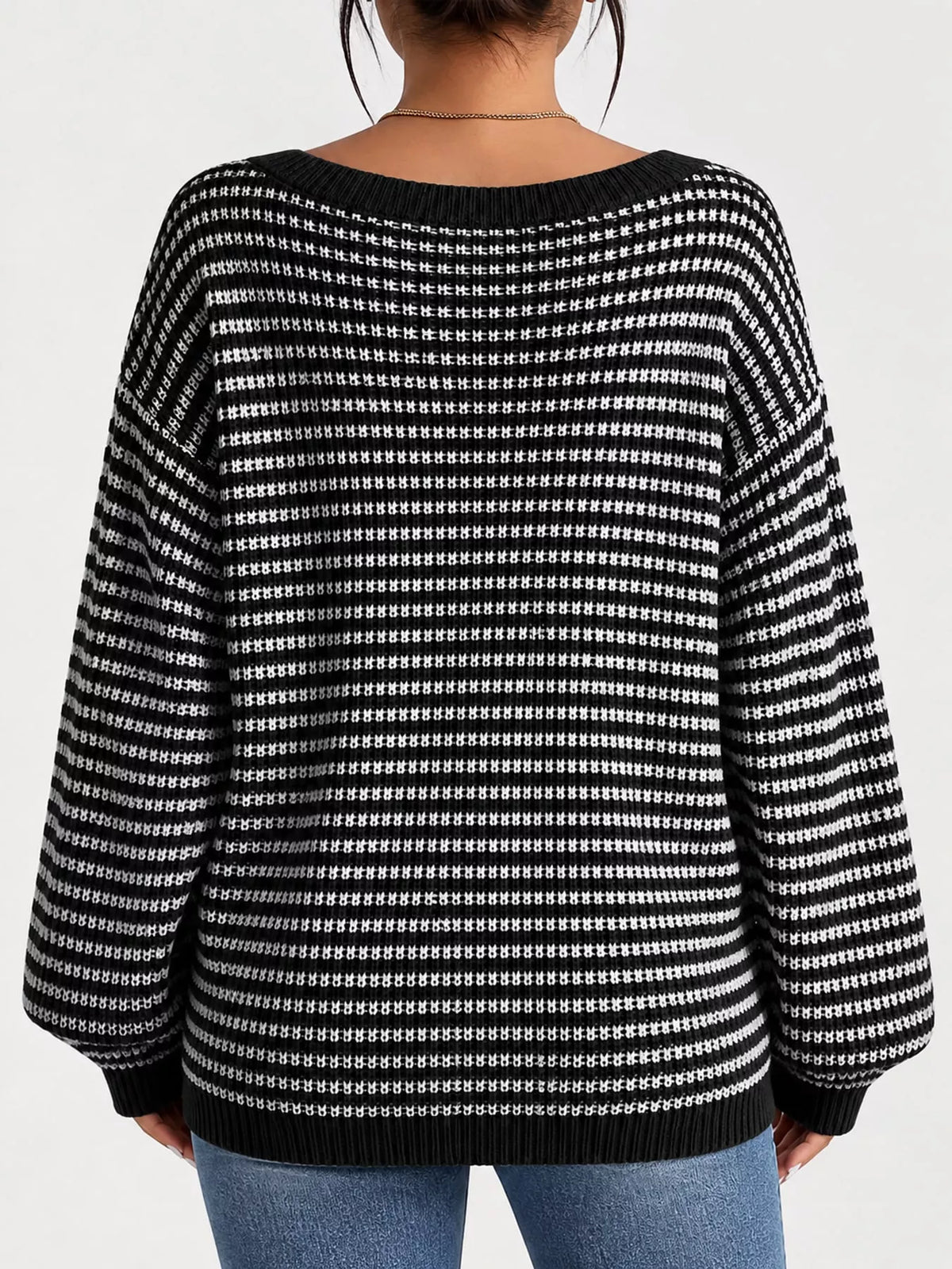 Oversized Striped Ribbed Knit Sweater with Boat Neck