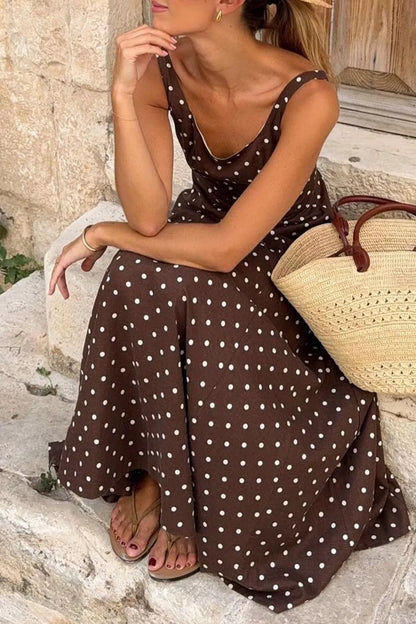 Women'ska Dot Square Neck Sleeveless Maxi Dress - Maxi Dresses