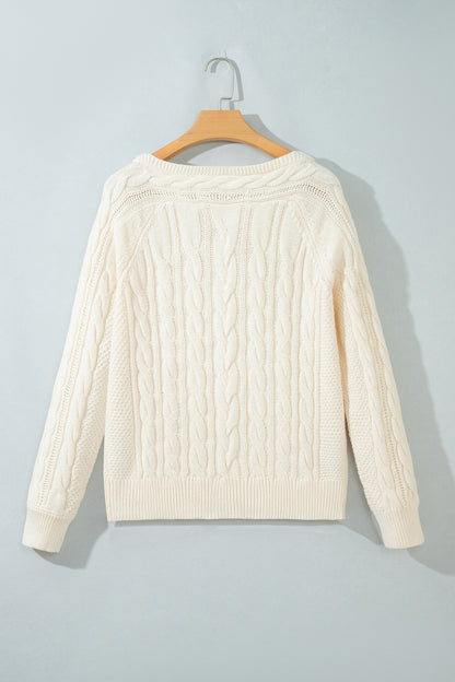 Cable Knit Boat Neck Long Sleeve Sweater