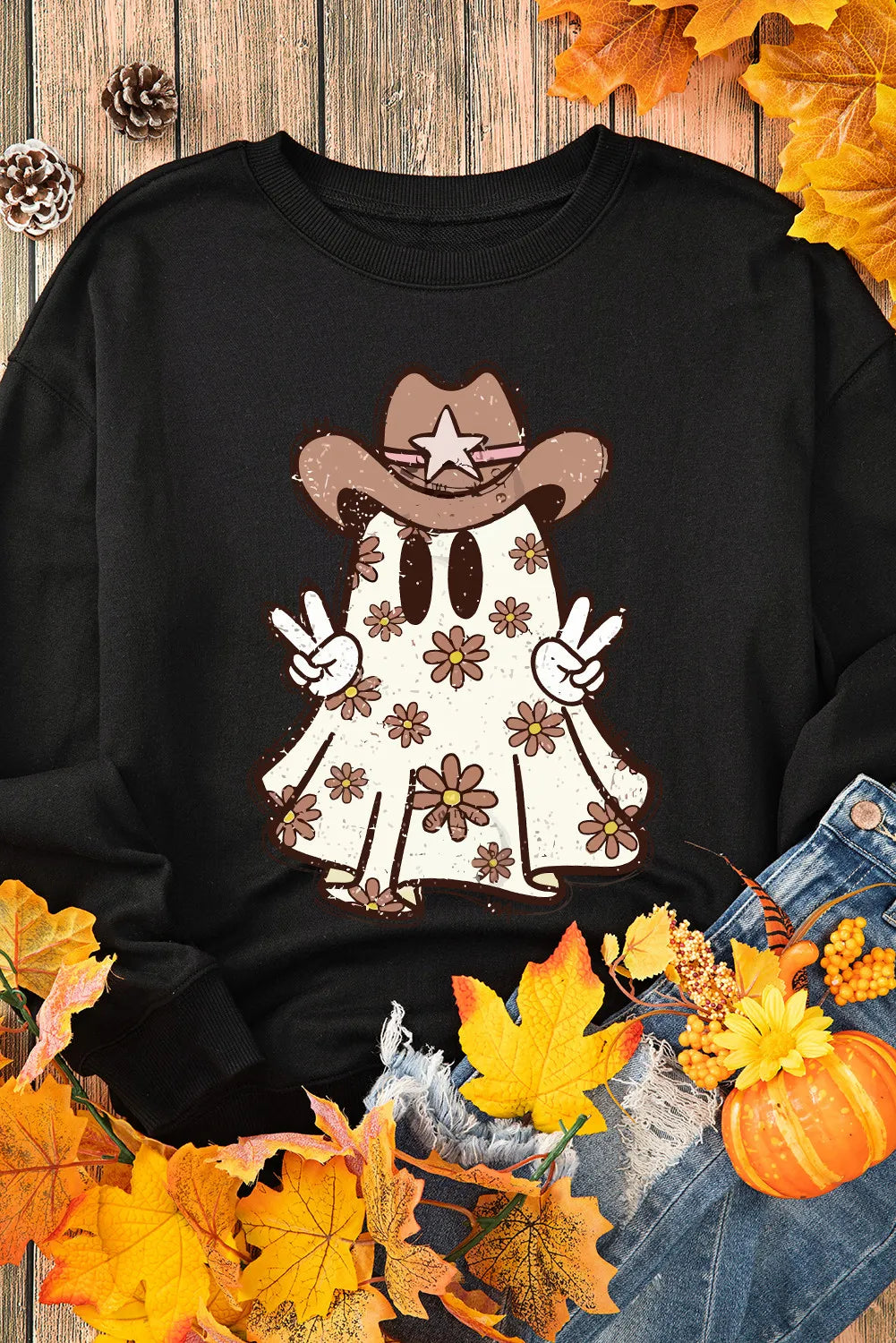 Western Ghost Round Neck Long Sleeve Sweatshirt
