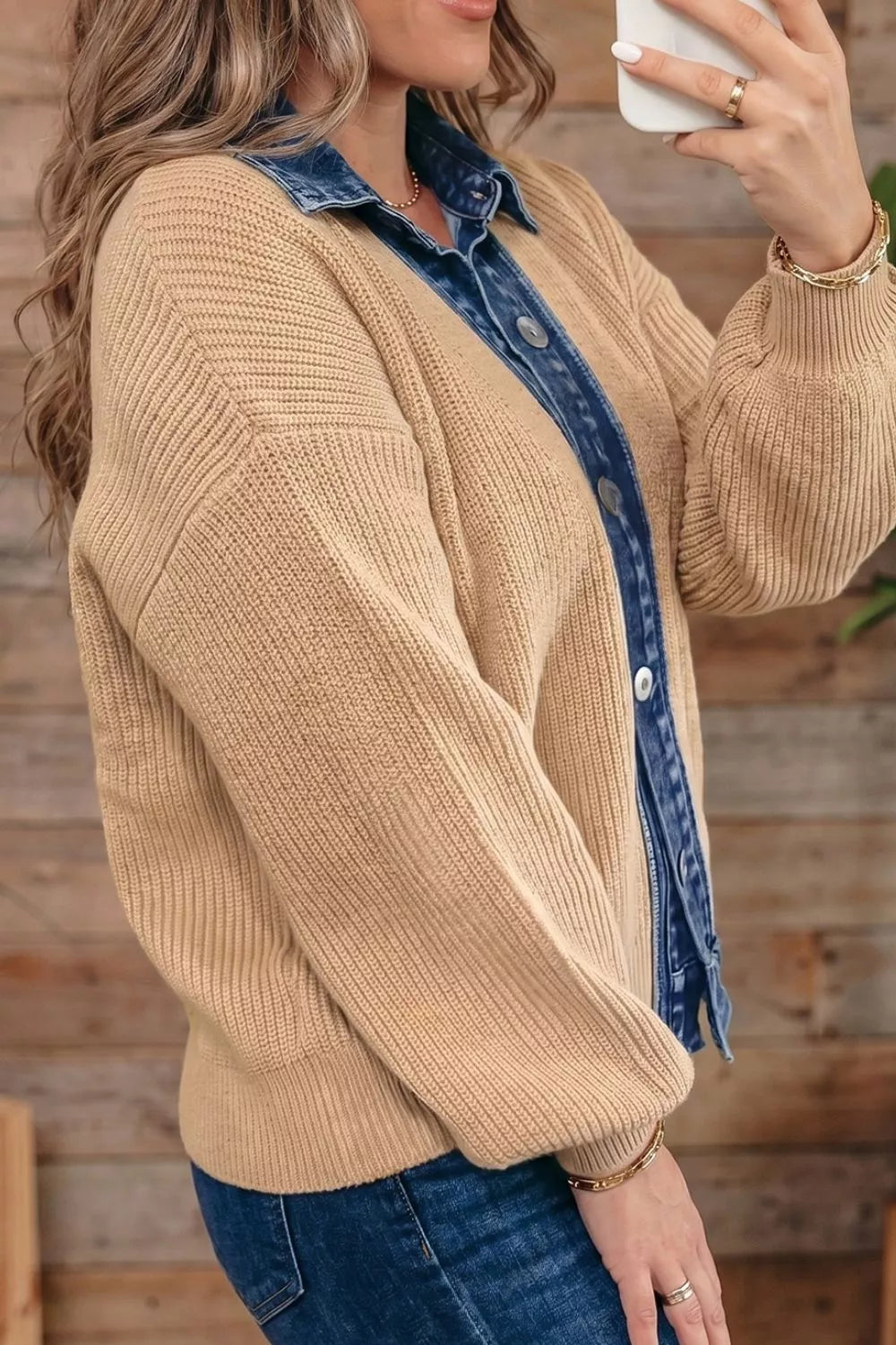 Drop Shoulder Placket Paneling Cardigan