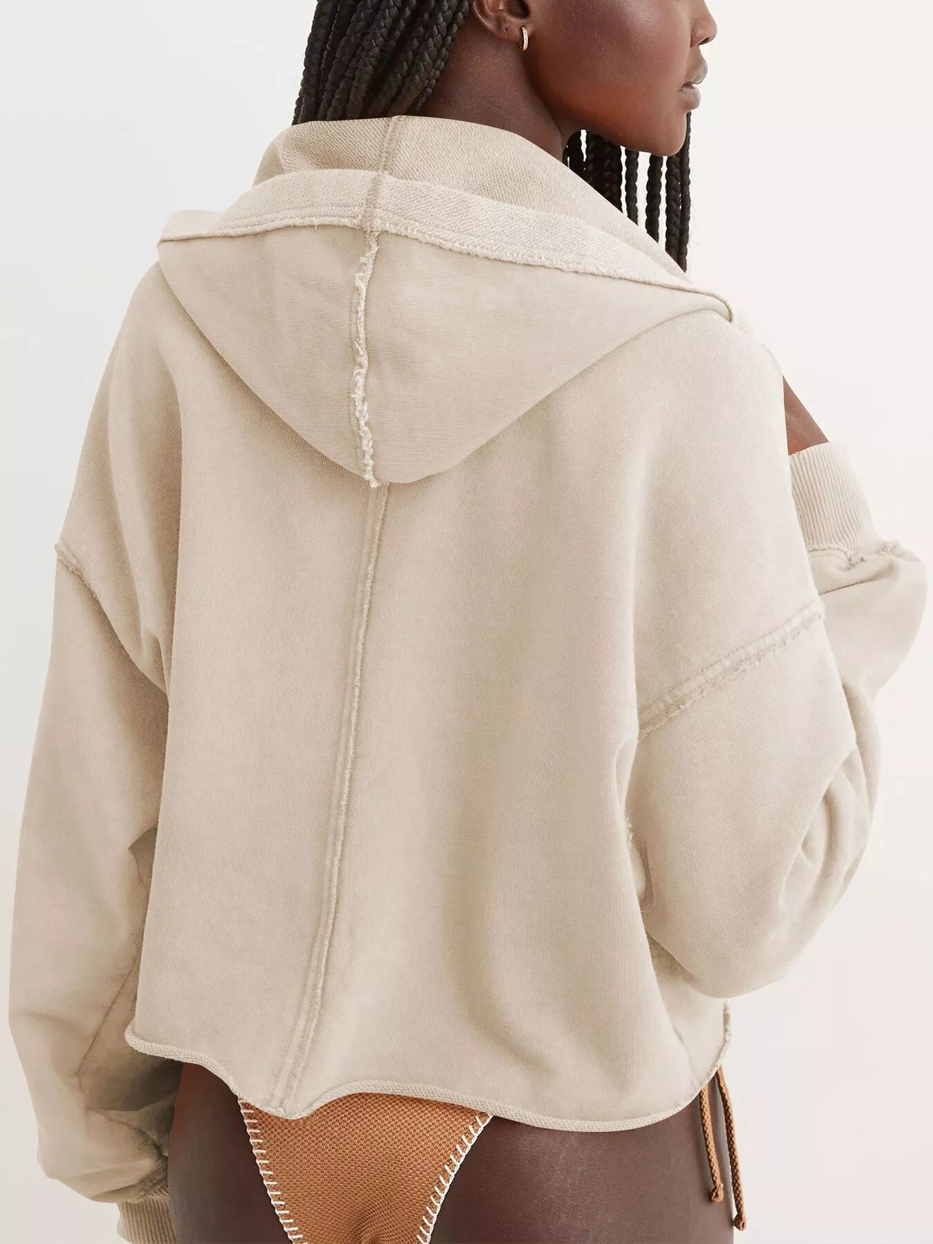 Exposed Seam Dropped Shoulder Hoodie - Pullover Hoodies