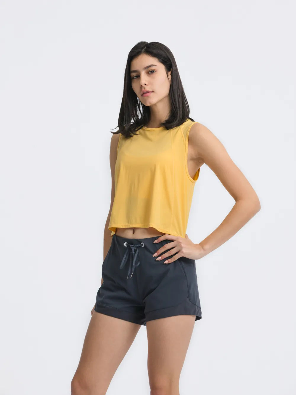 Open Back Slit Round Neck Activewear Tank Top