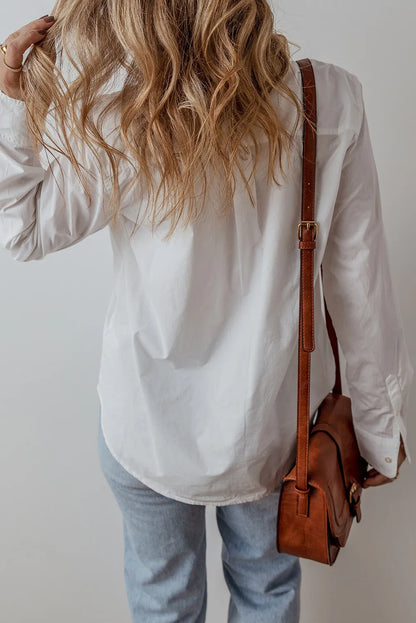 Eyelet Button Down Long Sleeve Shirt - Shirts