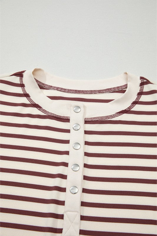 Long Sleeve Striped Button Front Henley Top | Trendy Tops Outfit Idea for Women by Ro + Ivy | Elevated Basics, Modern Comfort & Style