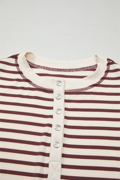 Long Sleeve Striped Button Front Henley Top | Trendy Tops Outfit Idea for Women by Ro + Ivy | Elevated Basics, Modern Comfort & Style