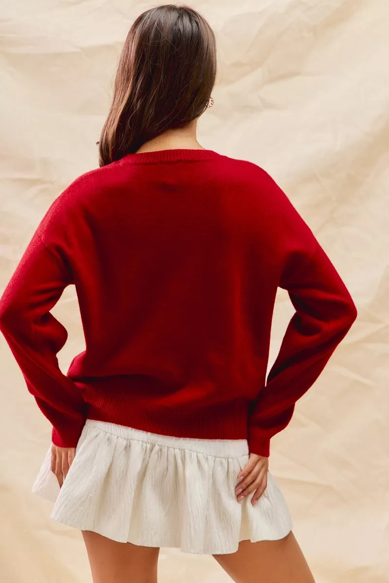 Round Neck Long Sleeve Teddy Bear Christmas Sweater | Trendy Sweaters Outfit Idea for Women by Ro + Ivy | Elevated Basics, Modern Comfort & Style