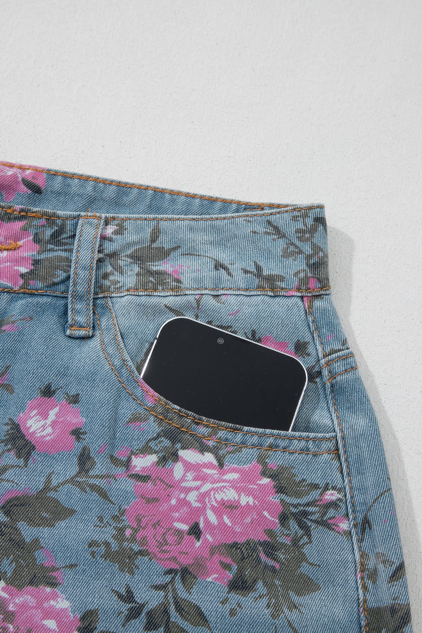 Vintage Floral Print Light Wash Bootcut Jeans — Feminine Flattering Everyday Style - Jeans