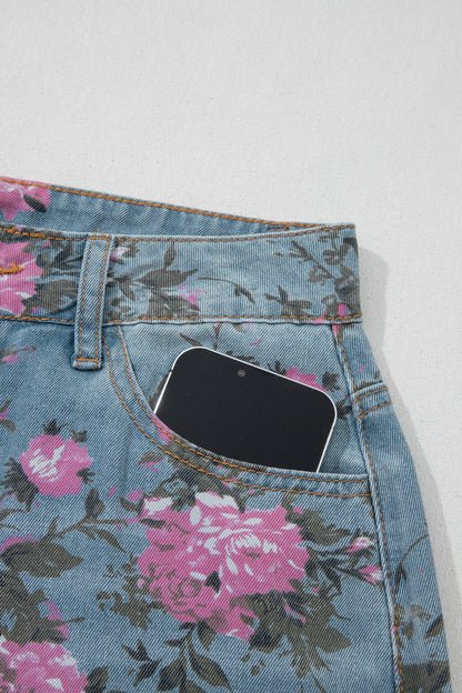 Vintage Floral Print Light Wash Bootcut Jeans — Feminine Flattering Everyday Style - Jeans