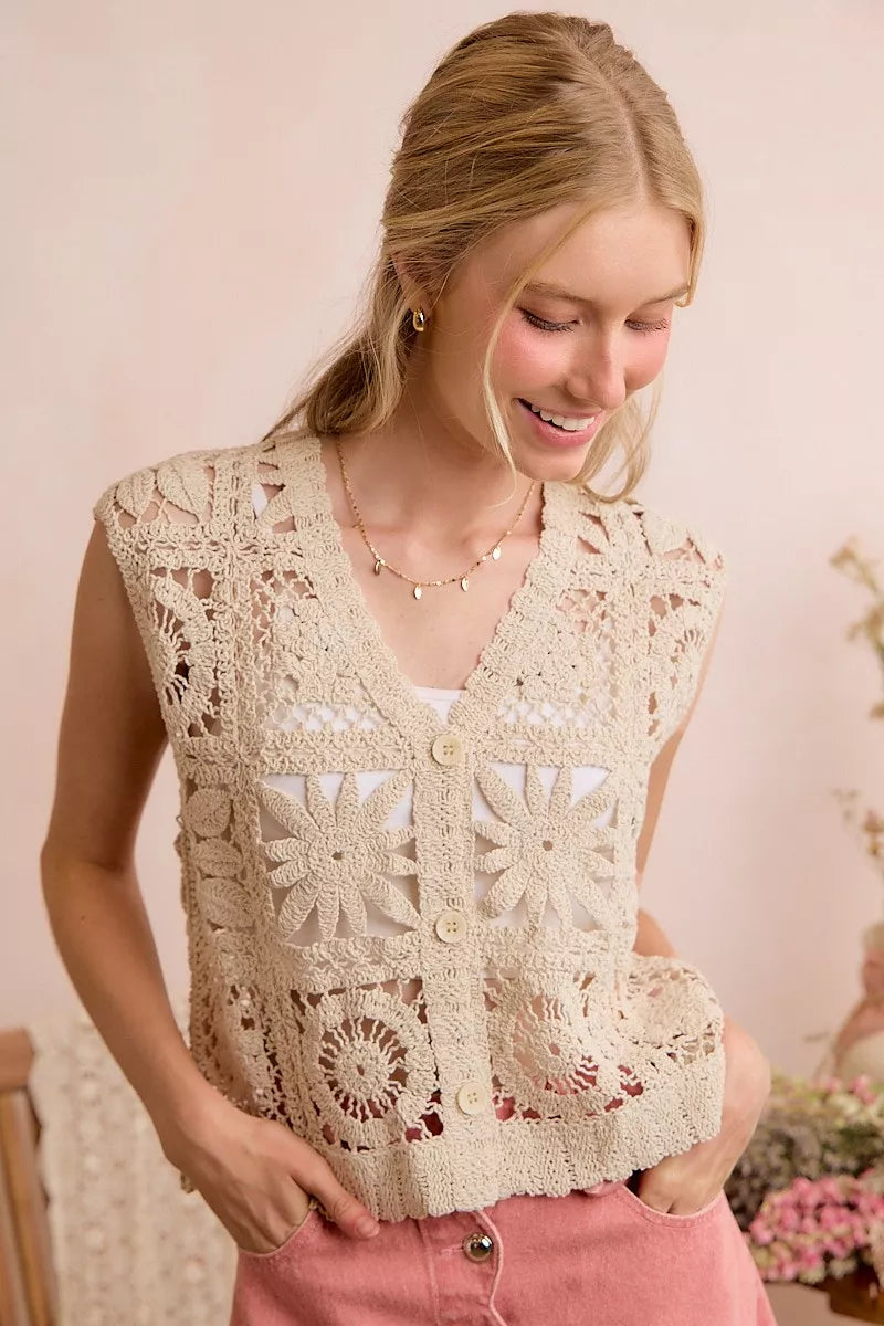 Women's Crochet Sleeveless Vest Top - Knit Vests
