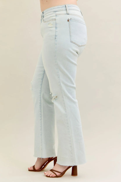 Distressed Fray Hem Bootcut Jeans | Trendy Jeans Outfit Idea for Women by Ro + Ivy | Elevated Basics, Modern Comfort & Style